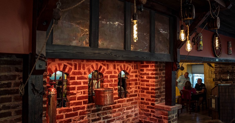 A bare-brick interior wall