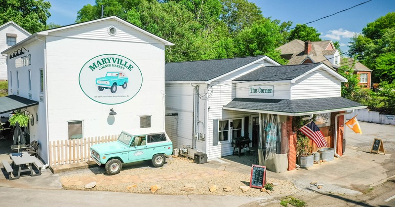 Exterior, aerial view to front of restaurant