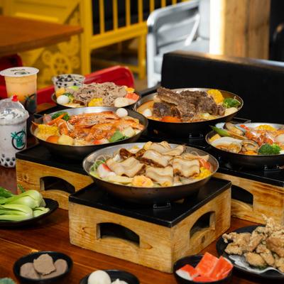 Assorted food dishes.