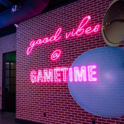 Neon light sign on the wall.