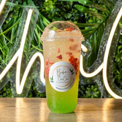 Kiwi Soda with strawberry fruit.