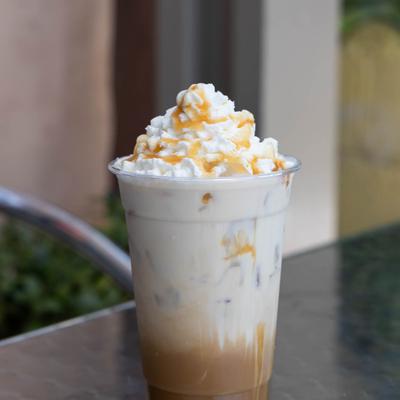 Iced latte espresso with caramel.