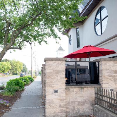Outdoor stone walls.