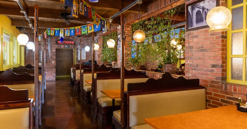 Restaurant interior, dining booths