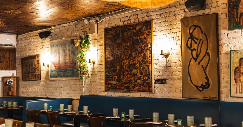 Interior, diner area, booths