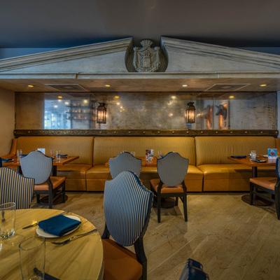 The interior space, tables and chairs.