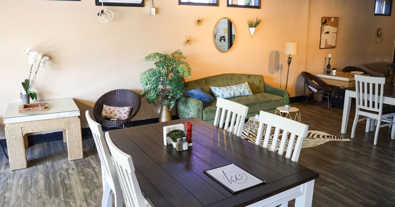 Restaurant interior, dining table close up