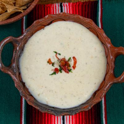 Queso dip, top view.