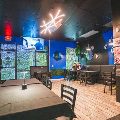 Interior, tables, chairs.