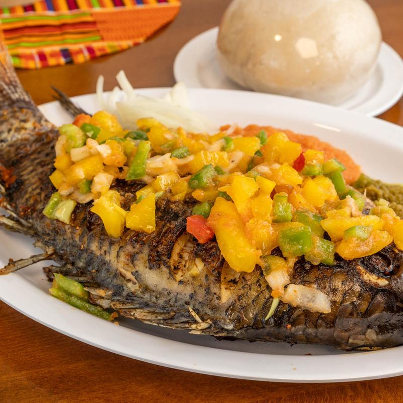 menu item 10 of 12, Banku with Tilapia