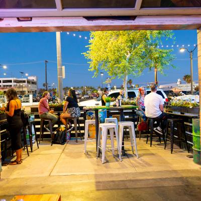 The guests enjoy the patio area.