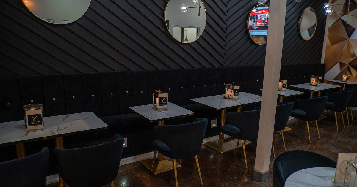 Private parties room, tables lined up and seats