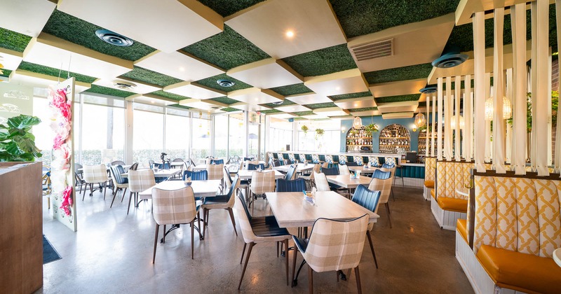 Interior, tables and chairs all lined up