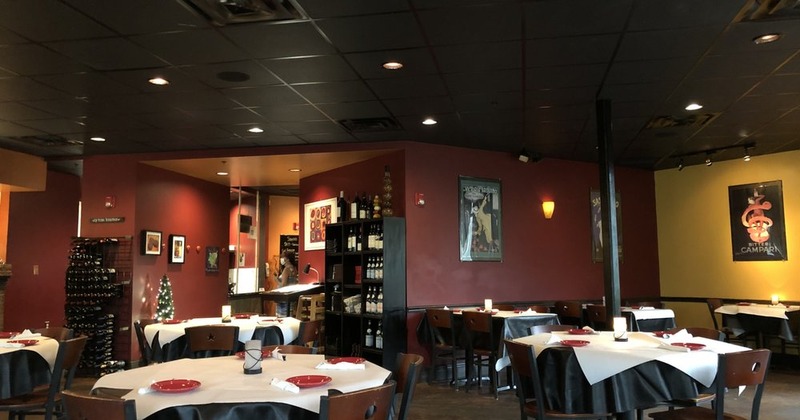 Interior, set dining tables, wine shelves