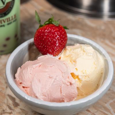 Vanilla and strawberry ice cream.