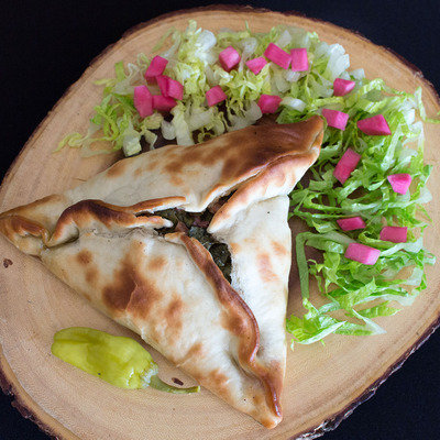 Salad and a triangle bread wrap