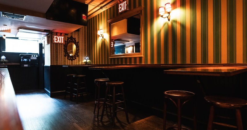 Interior, seating place with high tables and chairs