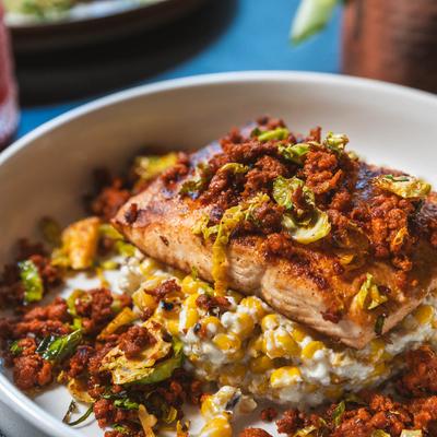 Salmon served in the plate