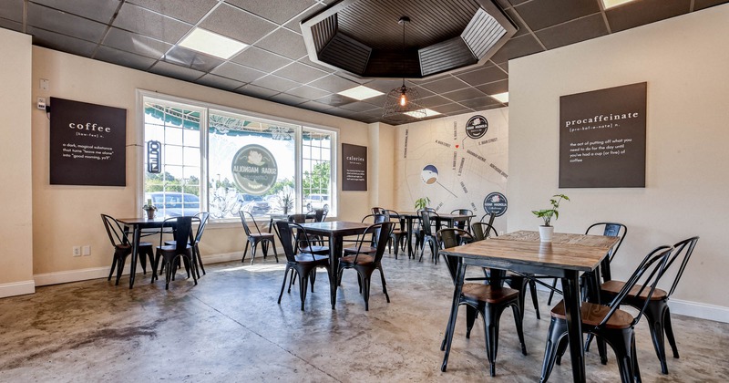 Interior, dining area, tables and chairs