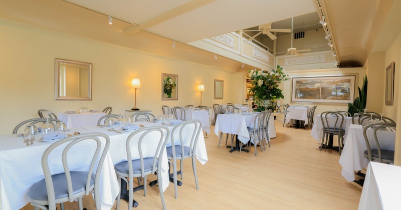 Interior, dining area with tables and chairs