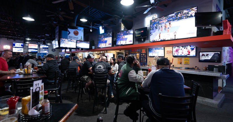 Interior, crowded seating area