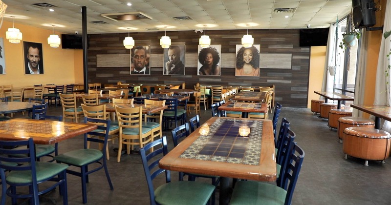 Interior, seating area with tables and chairs