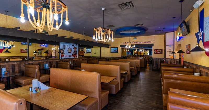 Interior, dining area with leather benches
