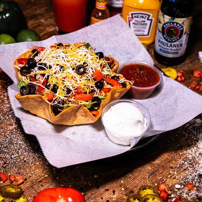 Taco Salad served with dips