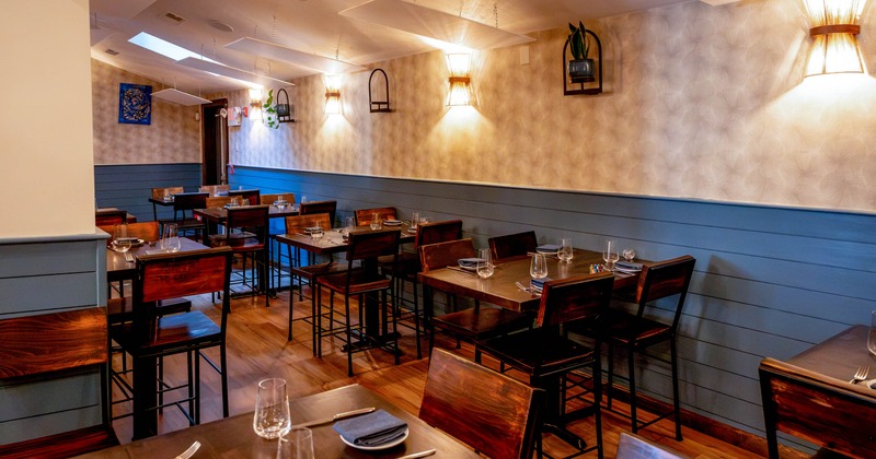Interior, seating area with tables and chairs