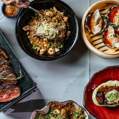 A table full of flavor, a lot of delicious food.
