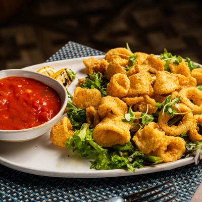 Crispy Calamari, with marinara sauce.