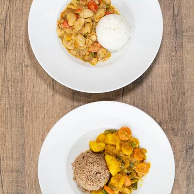 A top view of served meals.