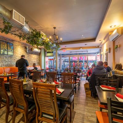Restaurant interior, dining area.