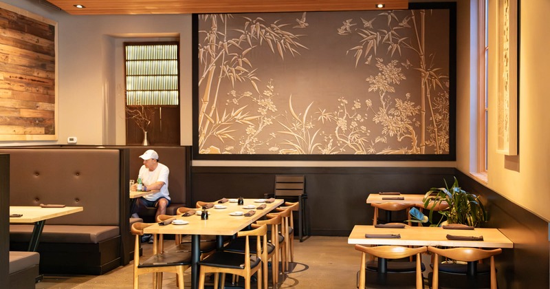 Interior, dining area, tables ready for guests