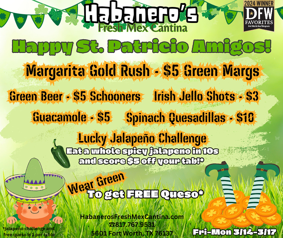 St. Patrick’s Day Specials and Party