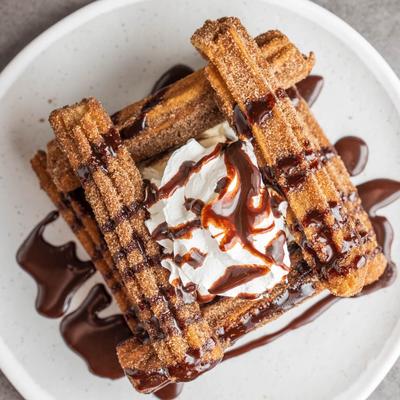 Served Churros, top view.