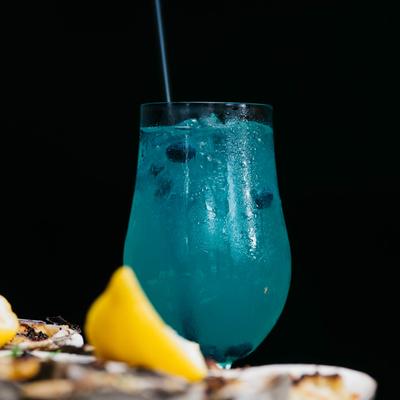 Blue Crush cocktails, served, closeup