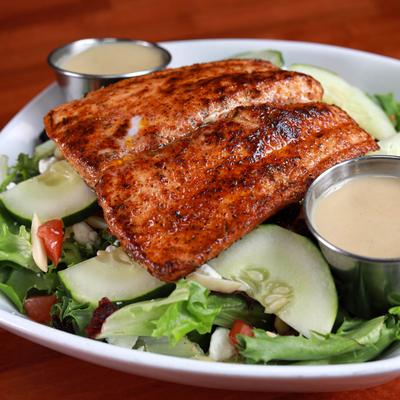 Grilled salmon salad.