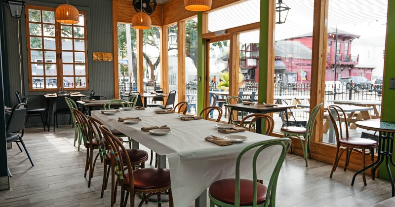 Inside, long table ready for guests