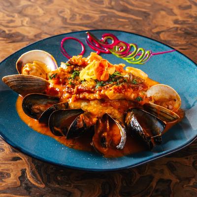 Brodet fish stew with clams and mussels.