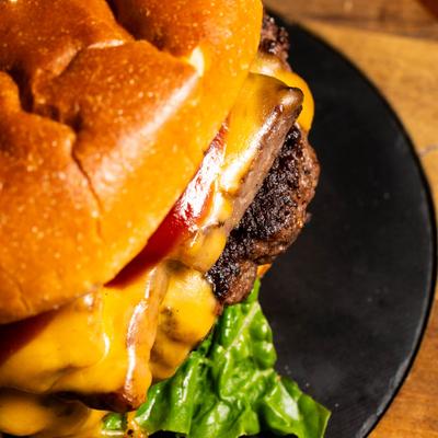 A closeup on a hamburger