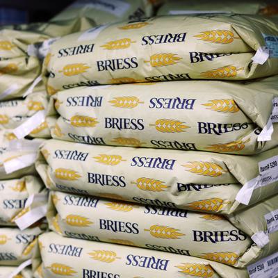 Stacked grain bags in a storage.