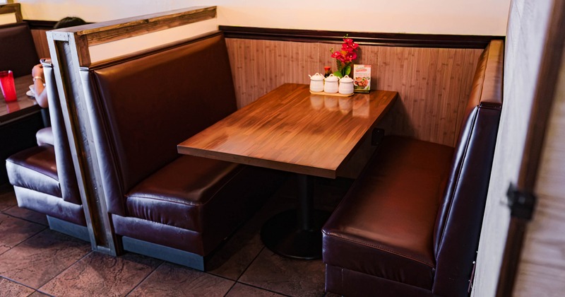 Interior, leather seating booths