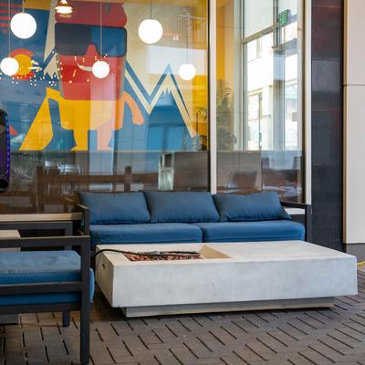 Exterior, sofa and fire table.