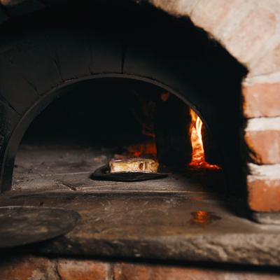 Veal chop in the wood fired brick oven.