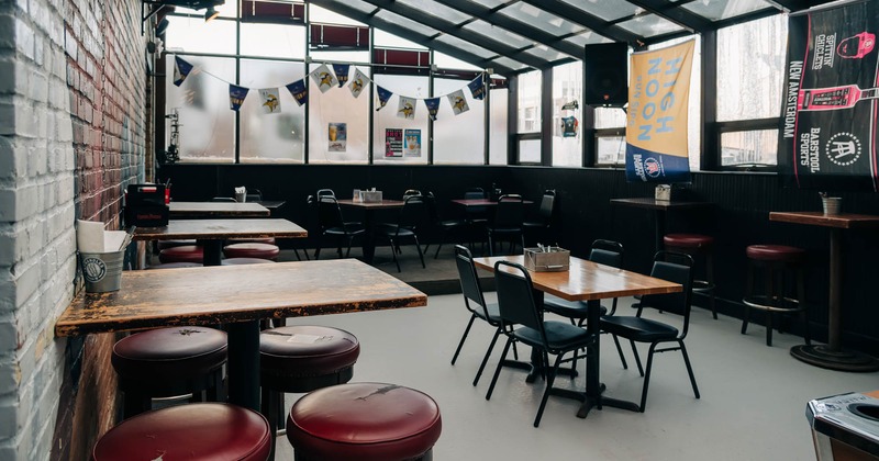 Interior, seating area with tables and chairs