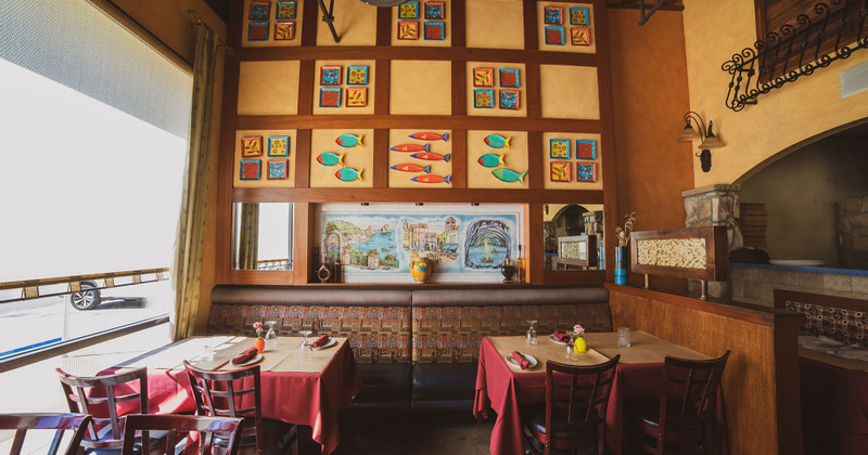Interior, tables set and ready for guests