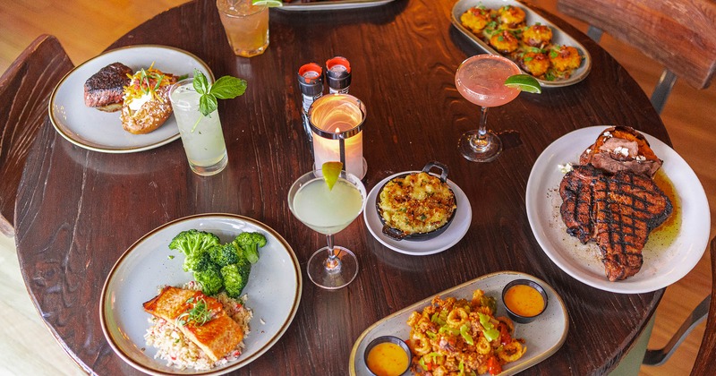 Various food and drinks on the table