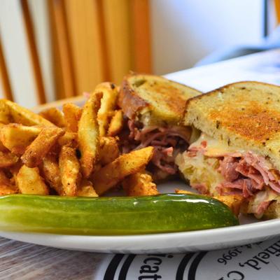 Fries and Reuben sandwiches.