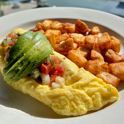 Omelet and potatoes.